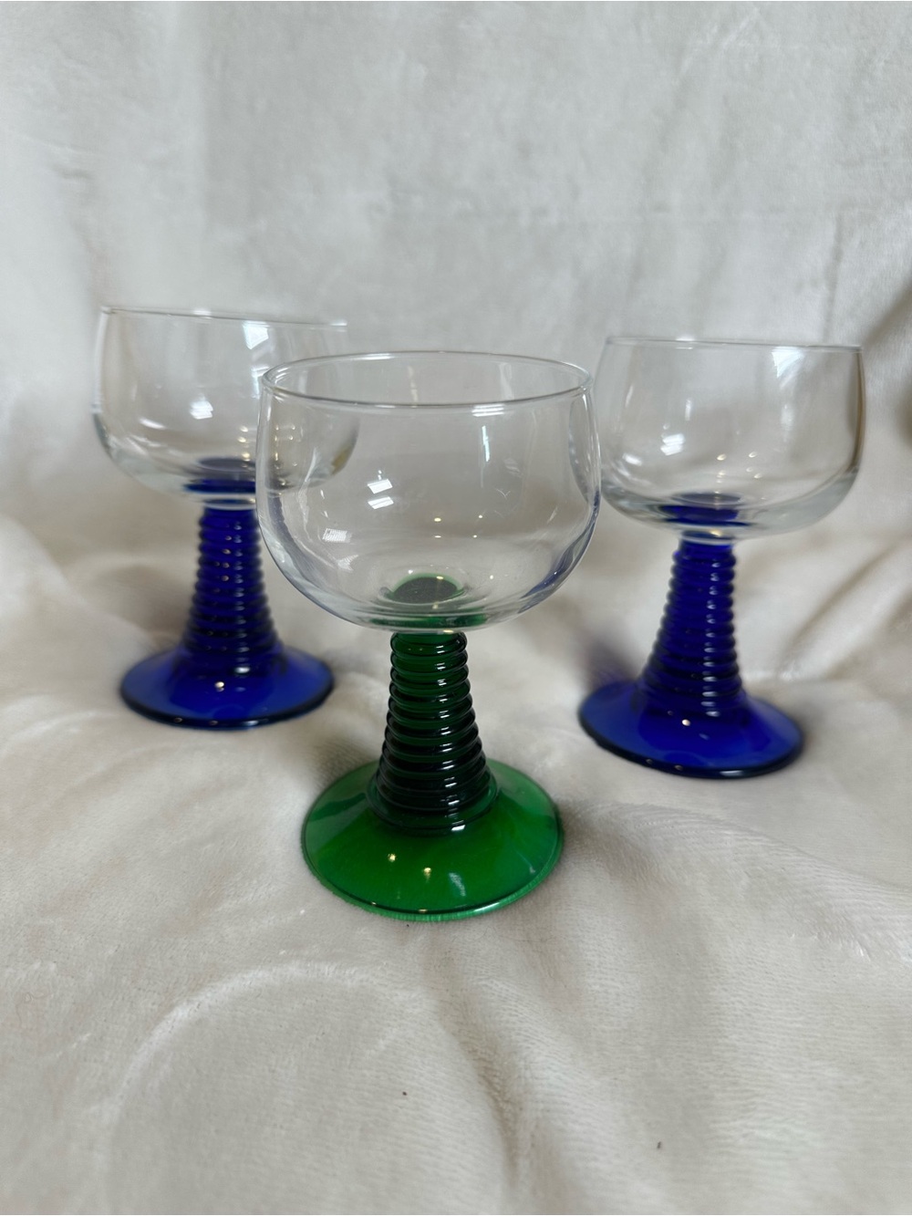 LUMINARC France Beehive 2 Blue 1 Green Stem Wine Cordial Glasses Set Of 3 Chic